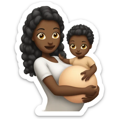 Pregnant woman holding a baby with a high puff ball  sticker