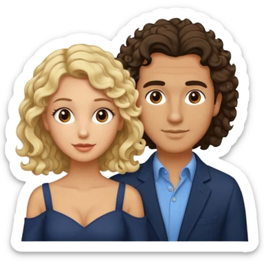 flirty couples. The man dark brown quiffed hair and the woman has shoulder length blond curls sticker
