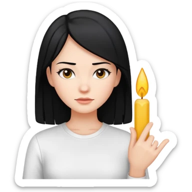 A woman with straight black hair and a white shirt sticker