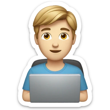 guy with light brown hair and blue eyes typing on a computer sticker