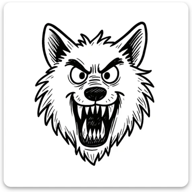 Make the wolf teeth much sharper, same style as original doodle style. The original doodle style does not support editing, so use a general style that respects the hand drawn doodle look while sharpening the wolf teeth. sticker
