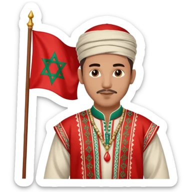 Un homme avk le drapeau Du Maroc sur le dos et qui est normal sans rien sur lui sticker