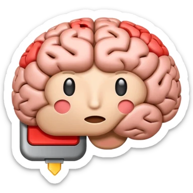 brain emoji with a low battery logo sticker