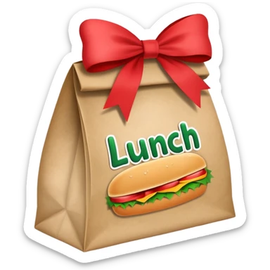 christmas paper lunch bag with the word lunch on it and a bow sticker