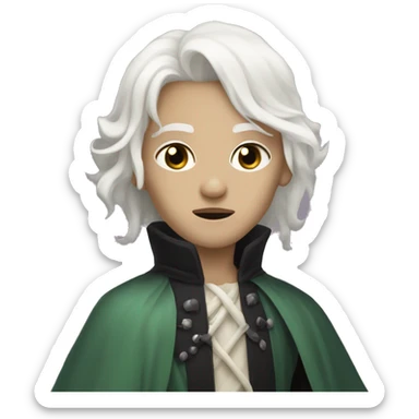 a dungeons and dragons changeling with bone-white skin and white medium length hair and black eyes . They have NO MOUTH sticker