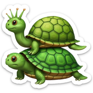 A snail is perched on the back of a turtle. sticker