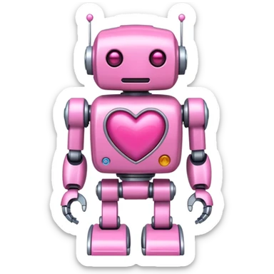 pink robot with pink heart sticker