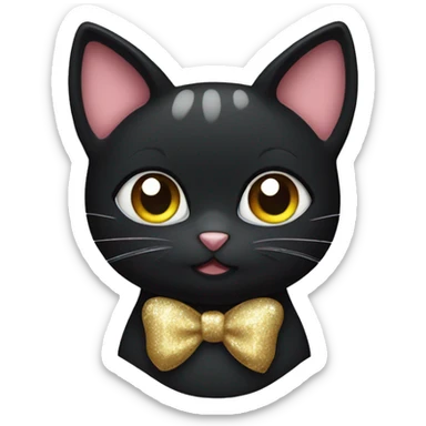 Black cat with hair bow and sparkles sticker