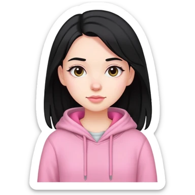 pale girl,medium length black hair, pink comfy oulfit sticker