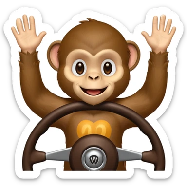 monkey pretending to drive but no car sticker