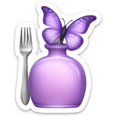  pastel violet butterfly resting on an elegant lavender perfume bottle with fork pink details. sticker