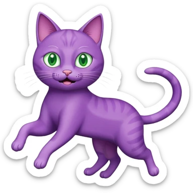 funny purple cat jumping after a fly more thin cat  sticker