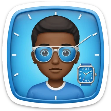 Un garçon noir avec des lunettes de soleil un peu bleu avec un cadran plutôt carré et SANS QU’ON VOIT SES YEUX. Et au dessus de sa tête il y a écrit BOUSs on dois pas voir ses yeux sticker