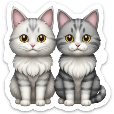 a realistic looking very fluffy grey and white cat sitting next to another cat sticker