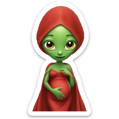 Pregnant Reptilian alien woman, full body in red dress sticker