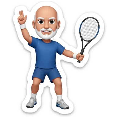 Tennis player adult black bald male white short beard and mustache one demonstrating handed backhand sticker