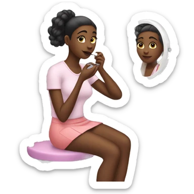 girl sitting and doing her makeup on vanity  sticker