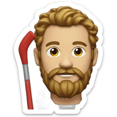 Man with a big beard wearing a jacket with red sticks on it sticker