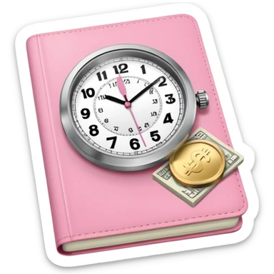 Libreta rosa, reloj femenino blanco y un dolar sticker