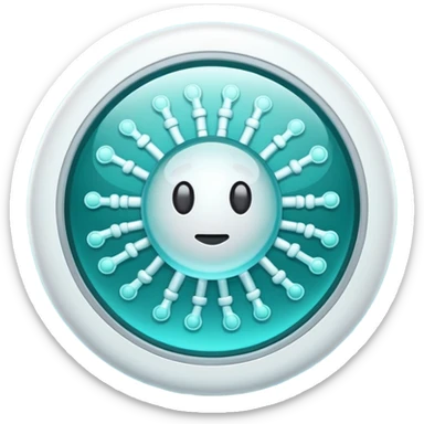 Emoji-style icon showing a virus or germ being scanned by an AI vision frame or camera lens, representing image-based disease detection. Clean, modern, rounded emoji design, clear at small sizes, teal and white accents, no text, transparent background. sticker