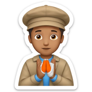 A BROWN MOTIVATIONAL GUY WITH A CAP ON WITH PRAYING HANDS sticker