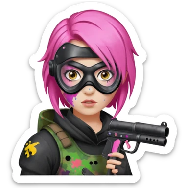 paintball player face girl pink hair sticker