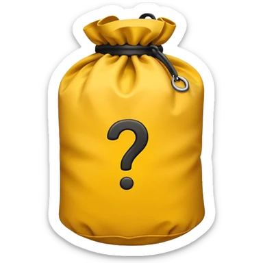heavy bag printed with overstuffed with yellow question marks sticker