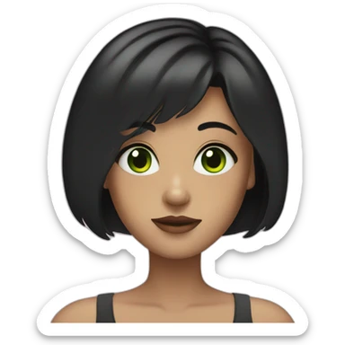 girl with green eyes and black short bob hair sticker