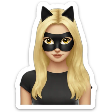 Black cat mask on girl with blond hair sticker