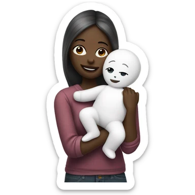 white skinned woman hugging doll  sticker