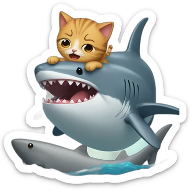 Crying cat riding a shark sticker