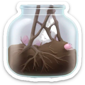 Delicate big twig with pink buds in a transparent jar vase sticker