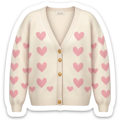 Ivory cardigan with light pink hearts sticker