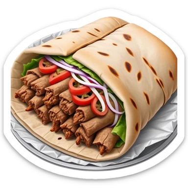 Doner Kebab Cinematic Realistic Doner Kebab Dish Emoji, depicted as iconic, spiced meat wrapped in foil and paper, rendered with lifelike textures and dynamic, appetizing lighting. sticker
