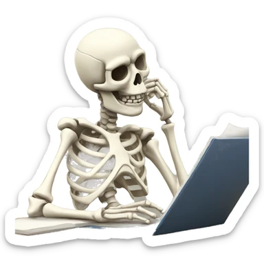 skeleton tired and studying sticker