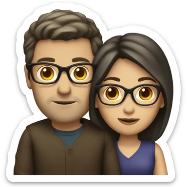 Caucasian couple with dark hair and glasses sticker