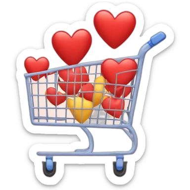 shopping cart with hearts and emojis inside sticker