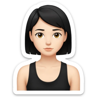 a white woman with short tomboy black hair wearing men's black tank top sticker