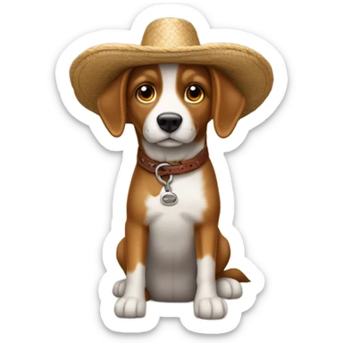 Un perro con un sombrero marrón sentado en una silla muy tranquilo de brazos cruzados rodeado de pequeñas famas de fuego sticker