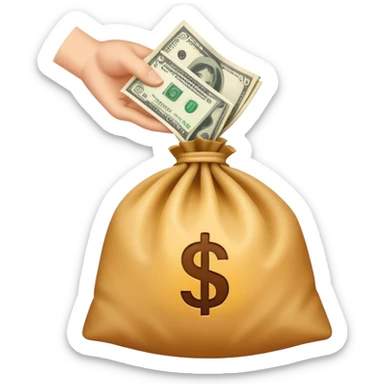 a hand holding a bag of money sticker