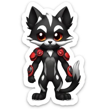 Anthro-Edgy-Cool-Dark-Black-White-Red-Contrast-Colors-Fantasy-Fur-Sona-Chibi-Shiny-Fakémon-Hybrid full body sticker
