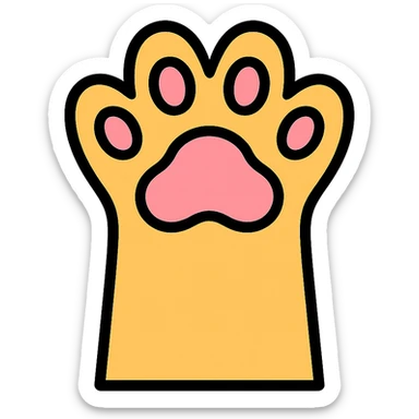 Playful cat paw with raised toes and pink pads visible, cute feline paw gesture sticker