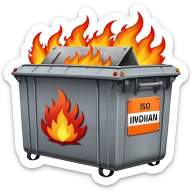 Flaming dumpster fire with the words "Indian bureaucracy" on the dumpster.  sticker