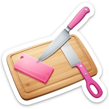 a cutting board with pink knife in bag sticker