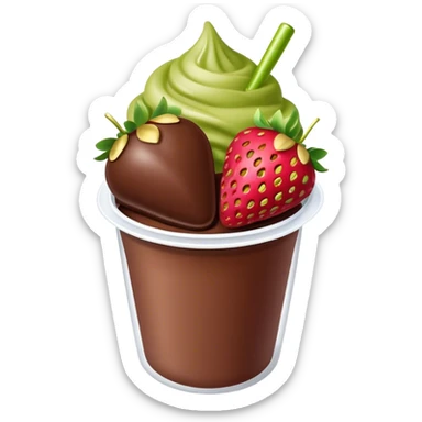 Chocolate covered strawberries with pistachio in a plastic cup sticker