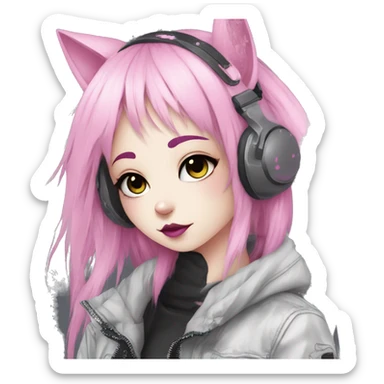 Edgy Kawaii Cute Cool Cartoon Anime Punk Techwear Gothic Catgirl sticker