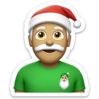 Santa wearing green t-shirt. The t-shirt has the words ‘Greenwich Health’ written in white letters  sticker