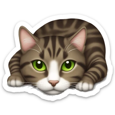 Dark brown tabby cat with slanted Green eyes sleeping  sticker