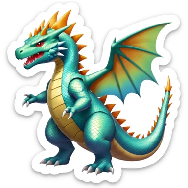 Shiny Exotic Colorful epic Tyranitar-Charizard-Dragonit—Salamence-Drudigon-Haxorus-Fakémon-hybrid-creature (full body)  sticker