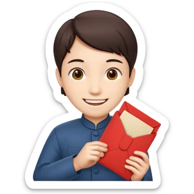 gi-hun from squid game, apple style emoji, smiling, holding a red envelope sticker